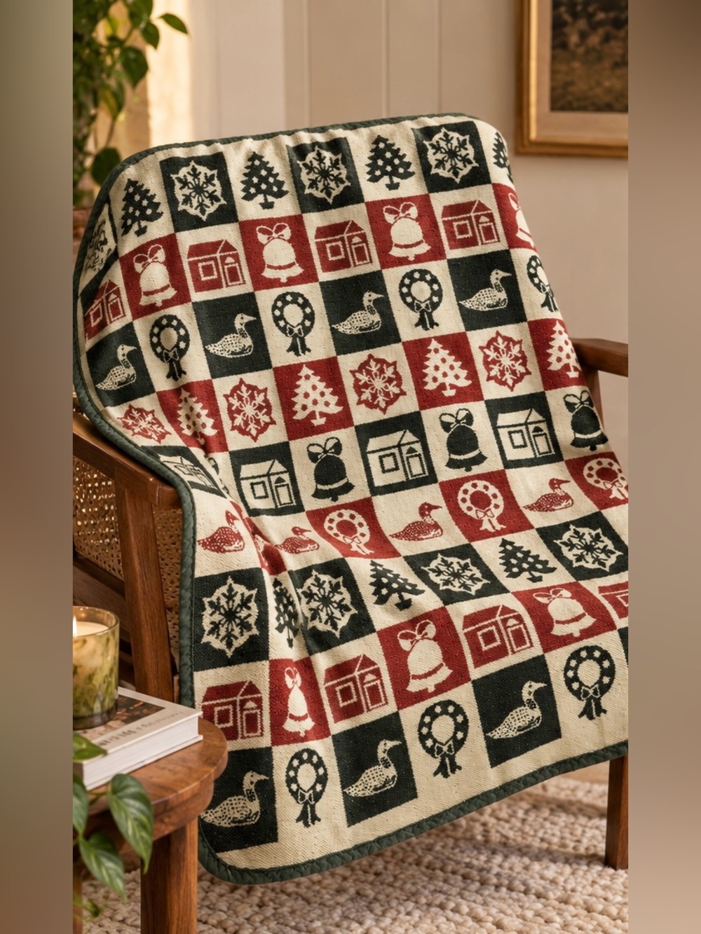 Vintage Northern Reflections Christmas Throw Blanket  50x60 100% cotton